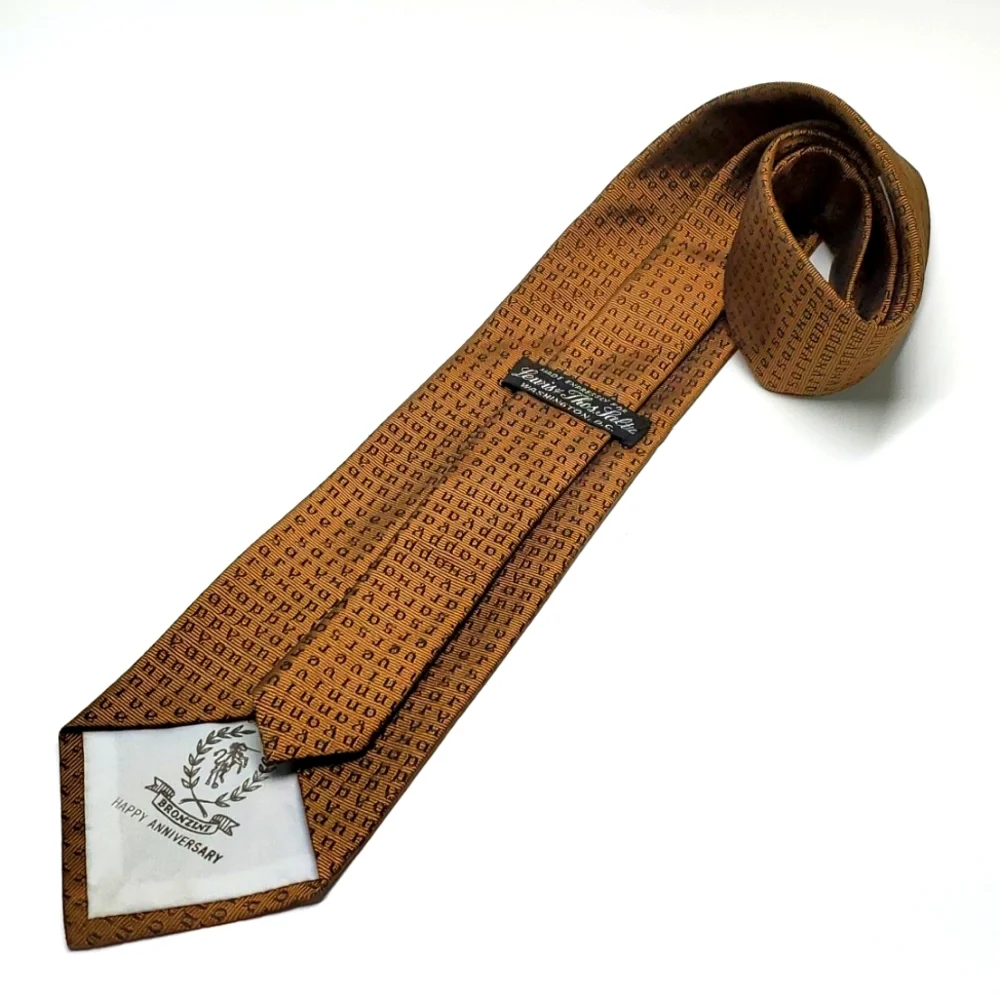 Vintage Lewis and Thos Saltz Happy Anniversary Bronzini Brown Silk Tie